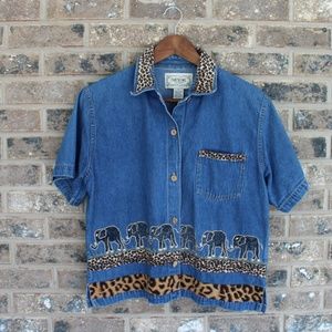 Elephant and animal print denim shirt